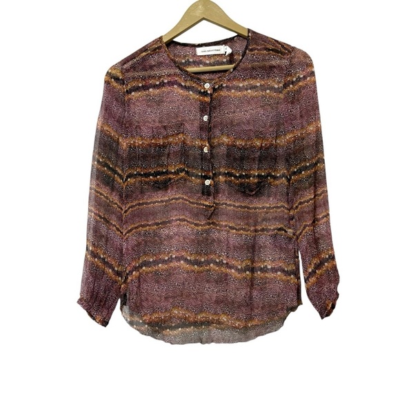 Isabel Marant Etolie Burgundy 100% Silk Sheer Blouse Size 36 Lightweight Luxury - Picture 2 of 8